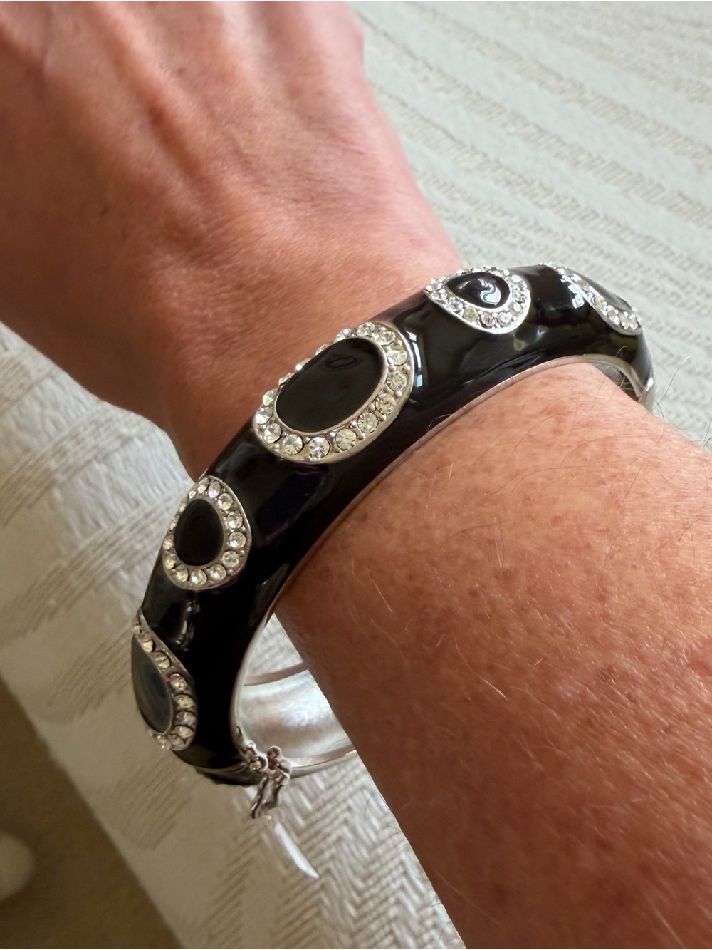 Lia Sophia Black Enamel Bangle with Crystal Teardrop Accents